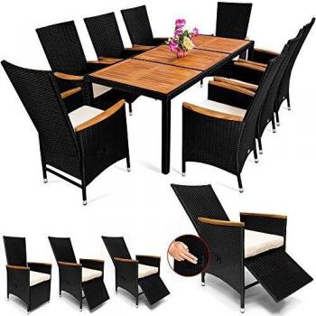 Akazie Casaria Garten-Sitzset – 9‑teilige Polyrattan-Gruppe mit 7 cm Auflage