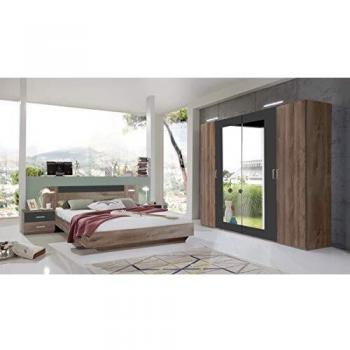 Système de lit adulte avec éclairage LED, parquet imitation chêne, 180 × 200 cm