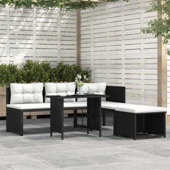 Sofá de Jardim 4 peças Vime PE Preto