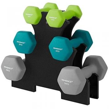 Kurzhantel Set mit Hantelständer, 2 x 1 kg, 2 x 2 kg, 2 x 3 kg, Neopren-Beschichtung