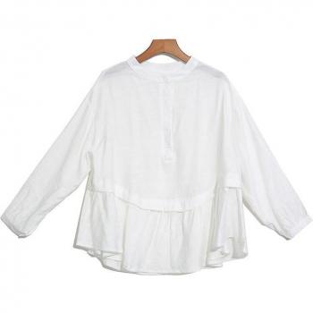 XITAO Flut-Pattern-Bluse für Damen – Unregelmäßiger O-Hals, volle Hülse, spielerisches Patchwork, Herbst 2024 (WQR1912)