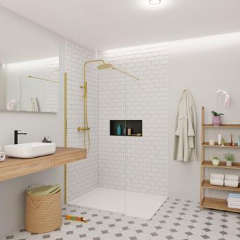 Porta doccia anti-calcare 90x200 cm 8 mm Crystal Glass® con bracci in oro