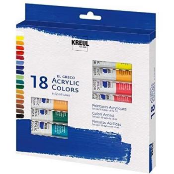 Kreul El Greco Acrylic Paints, Glossy Finish, 18 x 12 ml