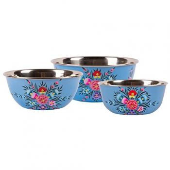 Ocean Pansy 3pc Stainless Steel Picnic Bowl Set