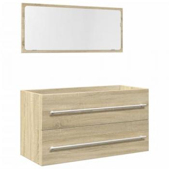 Set de muebles de baño 2 piezas madera contrachapada roble Sonoma