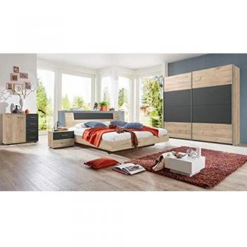 Ensemble de lit complète pour adultes en imitation chêne Hickory avec finition rechampis graphite
