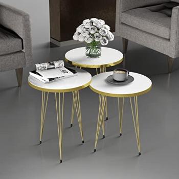 Ry Abstelltisch-Set 3-teilig in Weiß / Gold