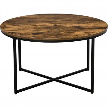 Homcom Round Coffee Table, Industrial Design, Metal Frame, Large Top, Rustic Brown