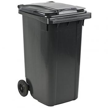 Conteneur à déchets mini 240 L avec couvercle rabattable roulettes polyéthylène haute densité noir
