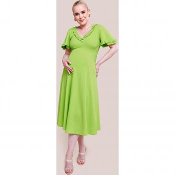 Lime Green Maternity Flare Sleeve Frill Edge Midi Dress