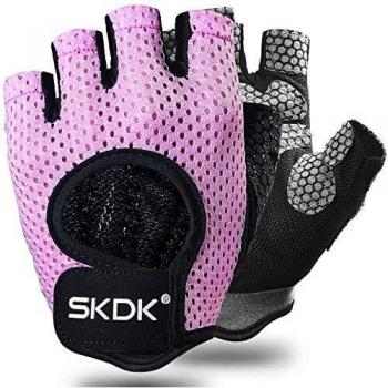 SKDK Bodybuilding Exercise Gloves with Wrist Support Belt (Pink, L)