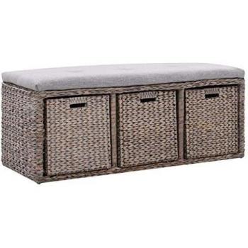 Divanetto in Giunco con 3 Ceste 105x40x42 cm Grigio