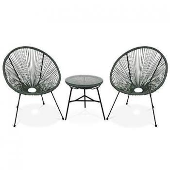 Collection rétro Acapulco 2 fauteuils œuvrants avec table – Vert gris