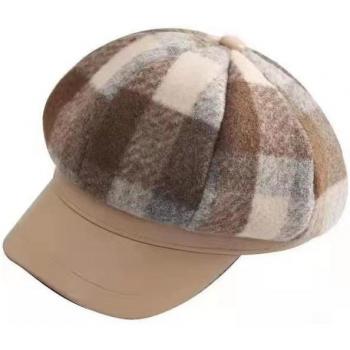 Checkered Newsboy Cap for Women