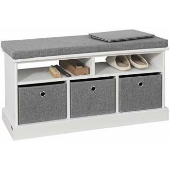 3 Basket Hallway Storage Bench with Removable Padded Seat