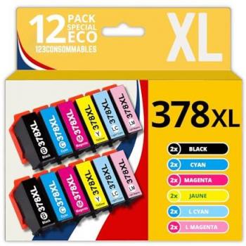 123CONSOMMABLES 12 Cartouches Multipack EPSON 378XL – Encre Photo