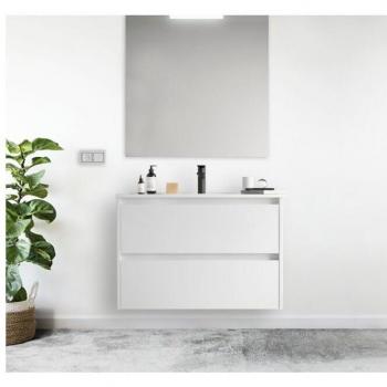 Mueble de baño suspendido Nova 100 cm en blanco satinado