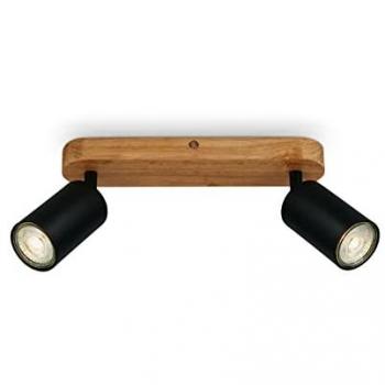 Briloner Rustic Wood Ceiling Spotlight Bar, 2 Lights, GU10, Adjustable