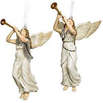 Christbaumschmuck „Engel mit Posaune“ – Doppelset in Weiß und Gold
