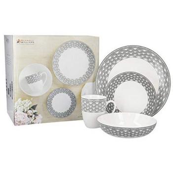 Harlequin Coupe 16 Piece Black Edged Dinner Set Dishwasher Safe Service for 4