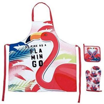 ARDITEX ZASKA “Flamingo 2” Küchenaccessoires‑Set (Schürze & Topflappen)
