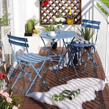 PiuShopping Set da Pranzo per Giardino in Acciaio con Tavolo Rotondo e 2 Sedie Pieghevoli