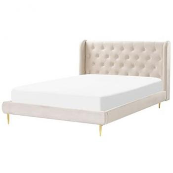 Cama de Mueble Beliani 140x200 – Tejido Beige y Somier en Terciopelo
