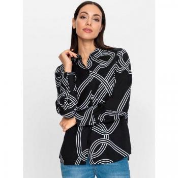 HEINE Druck-Langarmbluse Damen 36 – Schwarz/Weiß, Modal, klassisches Design