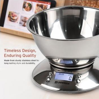 Digital Food Scale with Removable Bowl and Alarm Timer, 11lb/5kg