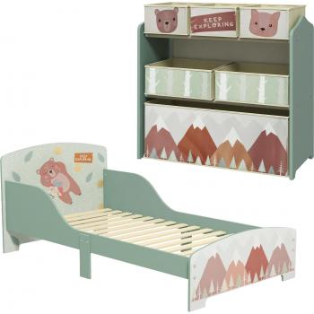 Zonekiz Kids Bed Frame with Storage Unit and 6 Bins