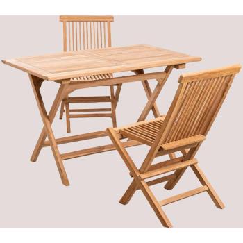 Mesa y Sillas Plegables de Madera de Teca