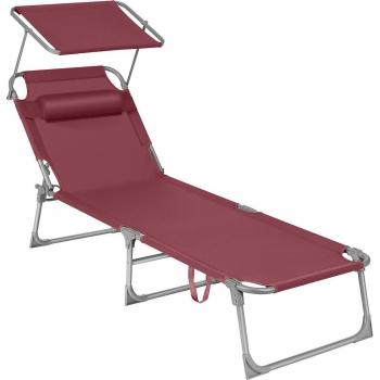 Red Adjustable Sun Lounger with Headrest