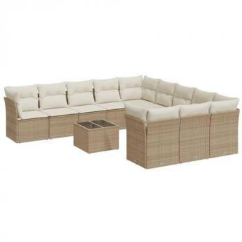 Coussin set Jardin VidaXL – Ensemble 12 chaises longue, pieds réglables, beige