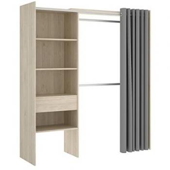 DEKIT Kit Vestidor con cajón y cortina Natural 205x160x50 cm