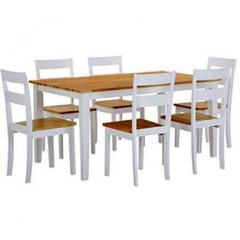 Conjunto de comedor blanco de madera sólida 6 plazas 150 x 90 cm Georgia