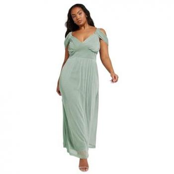 Mint Metallic Mesh Cold Shoulder Maxi Dress