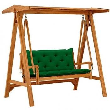 Dondolo in Legno di Teak con Cuscino Verde 170 cm