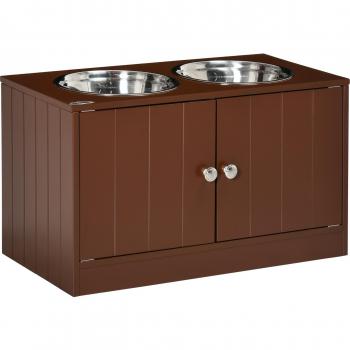 Comedero Elevado para Perros Grandes con 2 Cuencos de 2000ml y Almacenamiento Oculto PawHut 60x30x35,5 cm Marrón