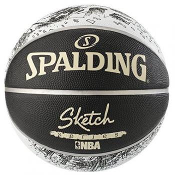 NBA Sketch Swoosh Spalding Outdoor Basketball in Schwarz-Weiß, Größe 7