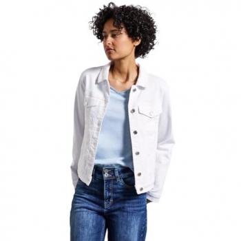 Street One Casual Denim Jacket 44 – Langarm, abgesteppt, weiß washed