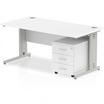 Impulse Bench 1800 x 800mm Straight Office Desk White Top Silver Cable Managed