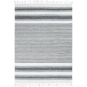 Tapis Ethnique 100% Coton Lignes Grises 120 x 170 cm Argent/Blanc