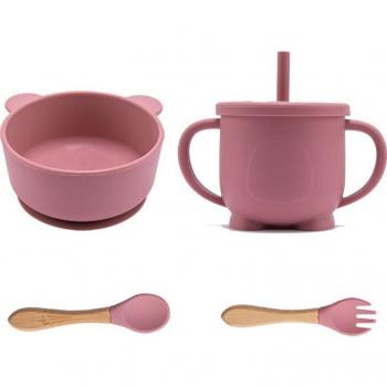 4Pcs Silicone Panda Suction Bowl Set for Baby Feeding with Fork and Spoon