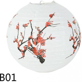 Farol de papel estilo oriental de 30cm con estampado floral para fiestas
