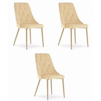 Sedia Imola Velluto Beige Gambe in Legno Massiccio