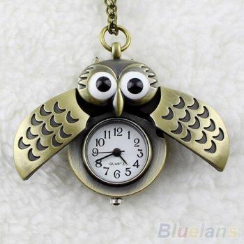 Steampunk Bronze Jahrgangs-Taschenuhr: Lange Kette, cleverer Eulenschlüssel