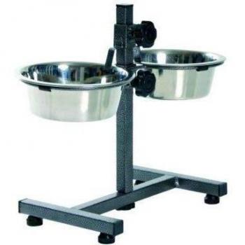 Adjustable Stand Double Feeder and Waterer Black 15cm