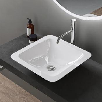 DOPORRO Aufsatzwaschtisch 43x43 cm – Weißer Mineralguss (Col803)