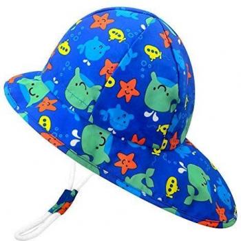 Boys Girls UPF 50+ Beach Hat Legionnaire Style UV Sun Protection Summer Hat for Kids Flap Caps Outdoor (Blue Whale)