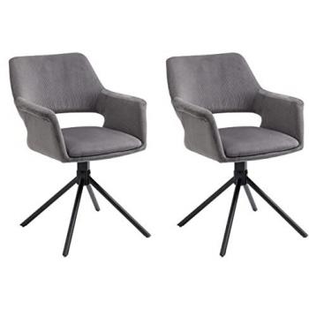 Esszimmerstuhl 2er Set Eleonore, Cord grau, Gestell Metall schwarz, 360° drehbar